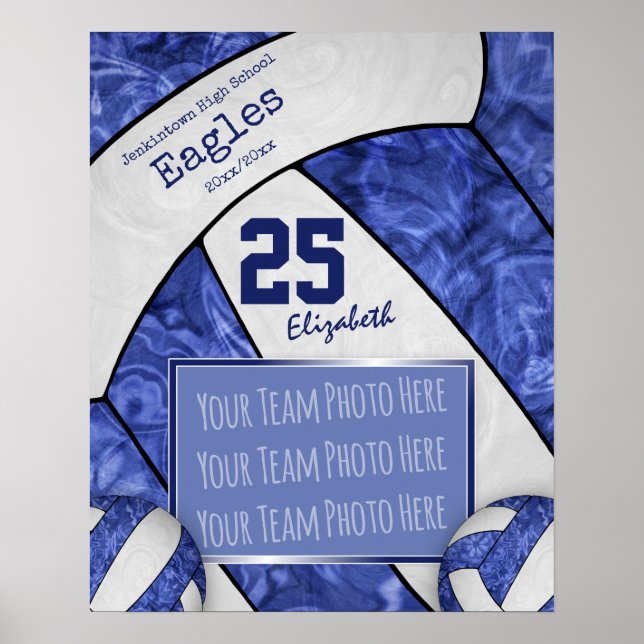 Póster foto del equipo azul de voleibol blanco (Frente)