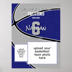 Póster foto del equipo de baloncesto en azul gris
