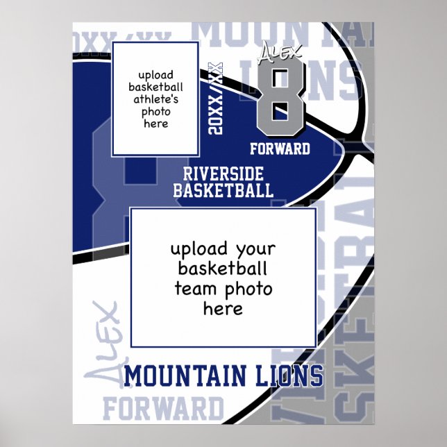 Póster foto del equipo de baloncesto en azul gris (Frente)