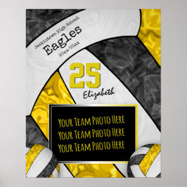 Póster foto del equipo de voleibol chica amarillo negro