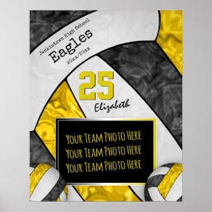 Póster foto del equipo de voleibol chica amarillo negro