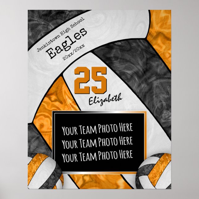 Póster foto del equipo de voleibol chica naranja negro (Frente)