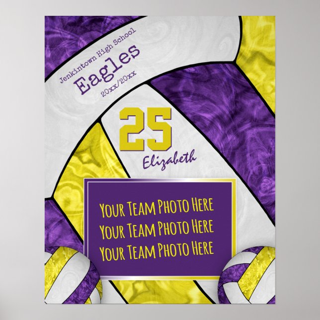 Póster foto del equipo de voleibol de chicas amarillo mor (Frente)