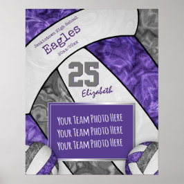 Póster foto del equipo de voleibol de chicas grises morad