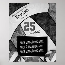 Póster foto del equipo de voleibol de chicas grises negro