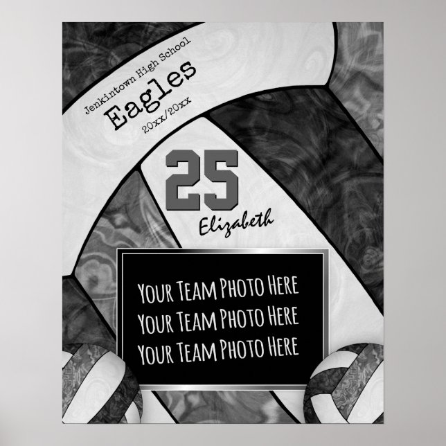 Póster foto del equipo de voleibol de chicas grises negro (Frente)