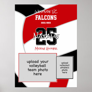 Póster foto del equipo rojo negro de voleibol