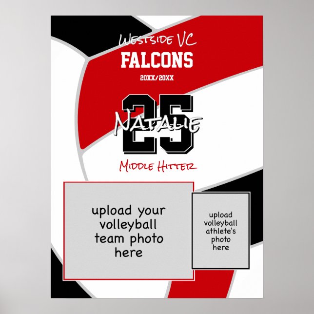 Póster foto del equipo rojo negro de voleibol (Frente)