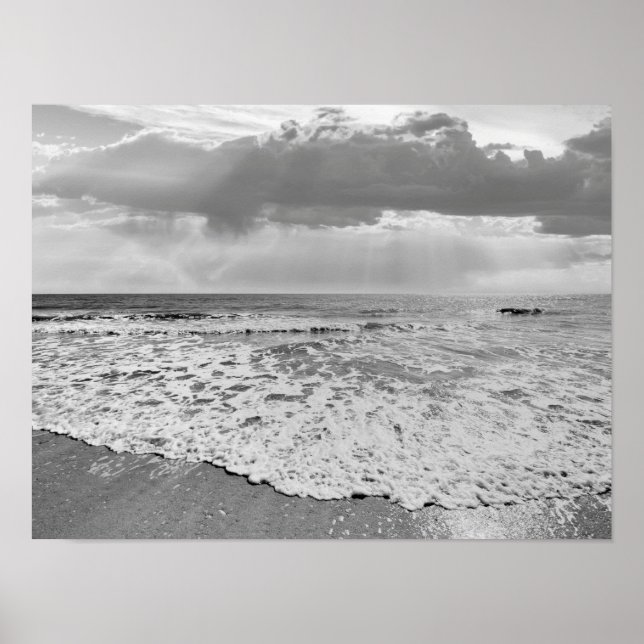 Póster Foto del mar del océano de playa blanco y negro 19 (Frente)
