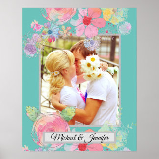 Póster Foto del Personalizado floral verde azulado y Shab