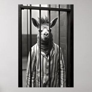 Póster Foto divertida de alpaca en prisión vintage de ani
