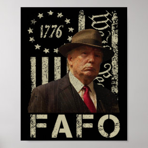 Póster Foto divertida de Trump con bandera de EE. UU. Ret