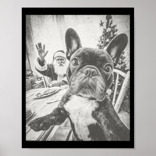 Póster Foto divertida de un bulldog francés con Santa Cla