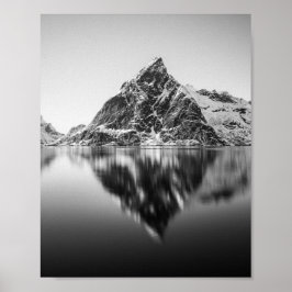 Póster Foto en blanco y negro de la montaña Lofoten