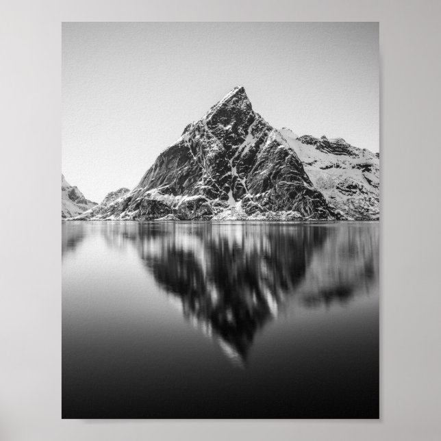 Póster Foto en blanco y negro de la montaña Lofoten (Frente)