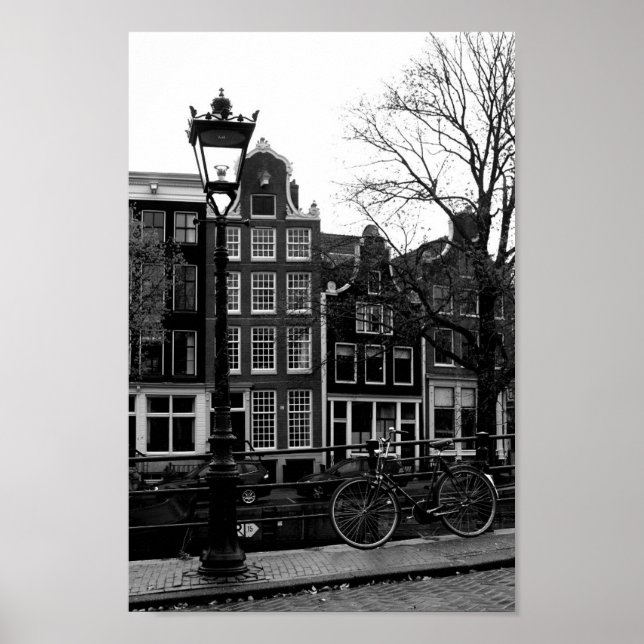 Póster Foto en blanco y negro del Canal de Amsterdam (Frente)