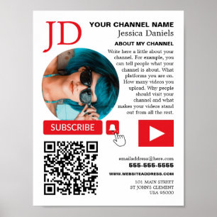 Póster Foto en círculo y código QR, Youtube - Vlogger