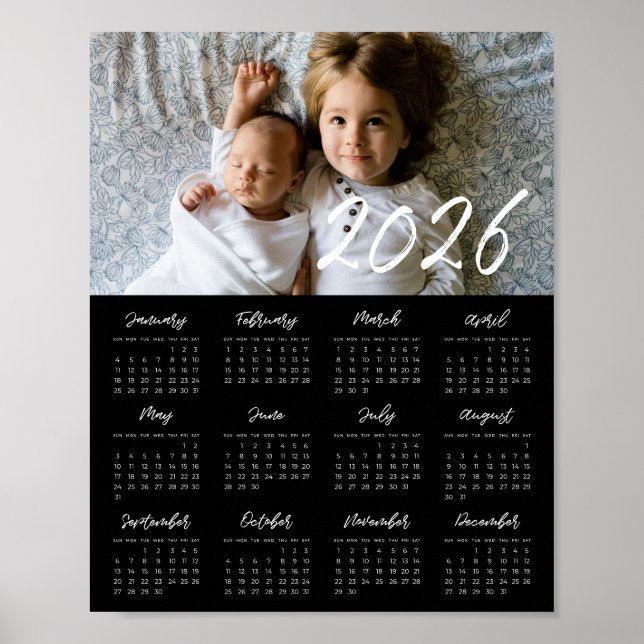 Póster Foto familiar moderna de 2025 Calendario negro (Frente)