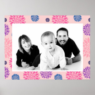 Póster Foto floral decorativa rosa, púrpura y azul