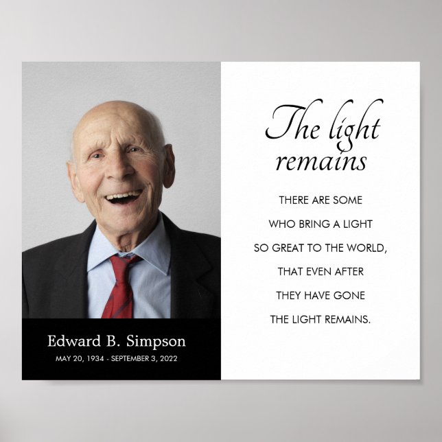 Póster Foto memorial fúnebre de la luz negra permanece (Frente)