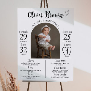 Póster Foto minimal moderna Rótulo del primer cumpleaños