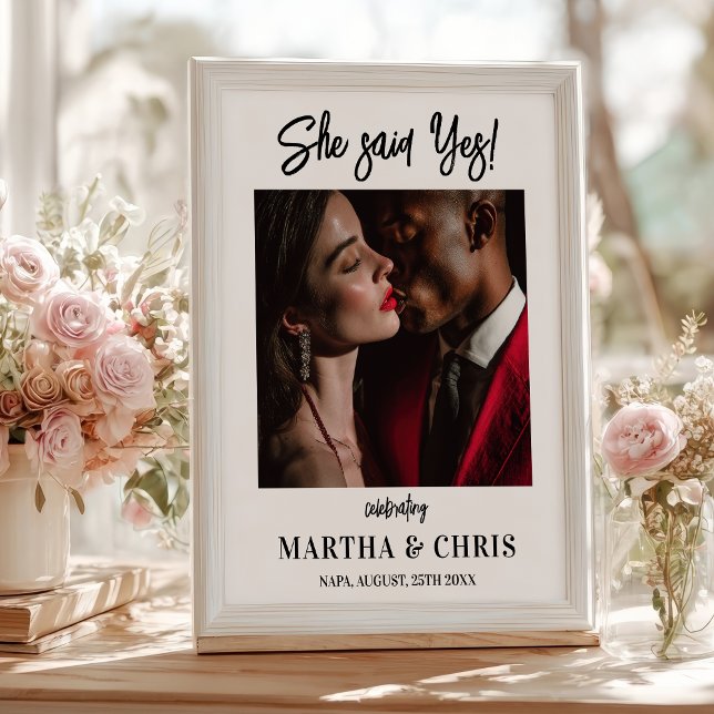Póster Foto moderna Dijo que sí compromiso boda (Modern photo She said yes wedding engagement Poster)