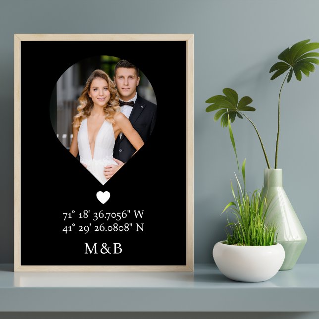 Póster Foto Monograma Coordenadas Corazón Romántico Moder (Subido por el creador)