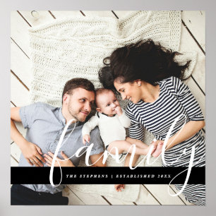 Póster Foto Monograma de Familia Moderna y Fecha de Funda