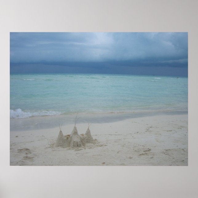 Póster Foto panorámica de Stormy Sandcastle Beach (Frente)