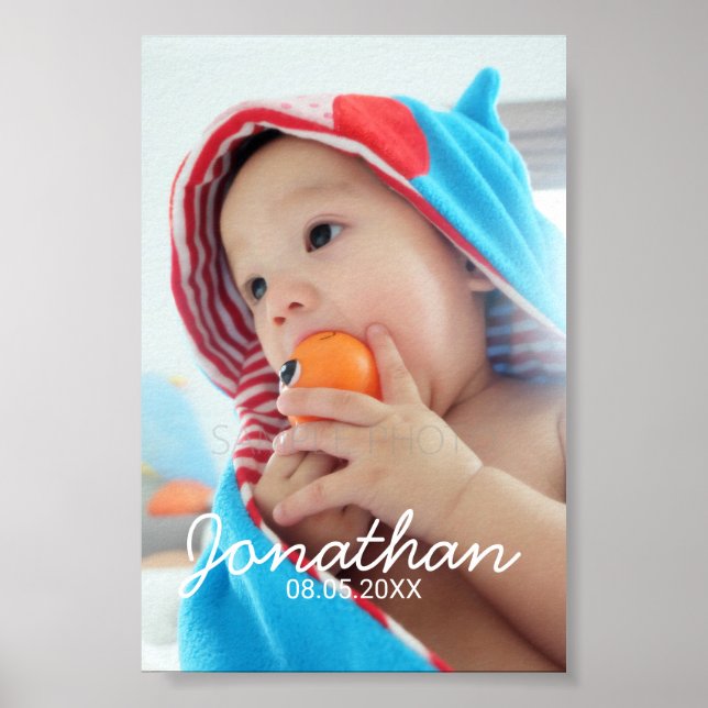 Póster Foto personalizada con nombre y fecha (Frente)