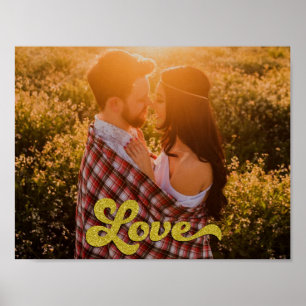 Póster Foto personalizada con superposición de amor dorad