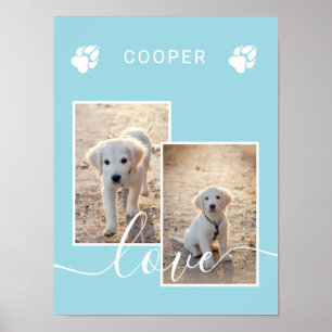 Póster Foto personalizada de color azul claro con nombre