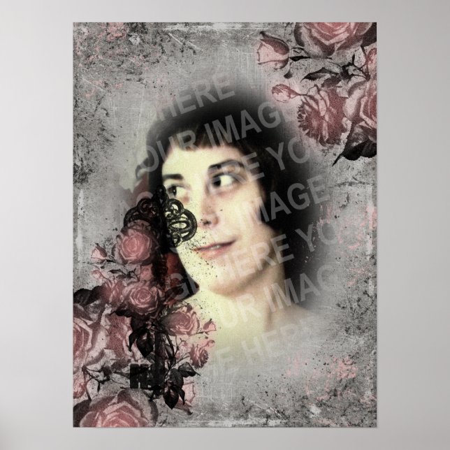 Póster Foto personalizada de llave antigua y rosas (Frente)