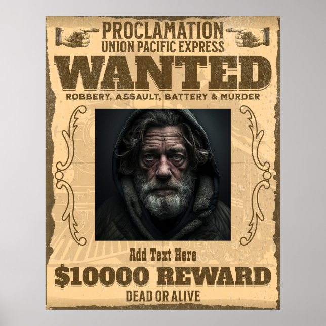 Póster Foto personalizada Se busca muerto o vivo Vintage  (Frente)