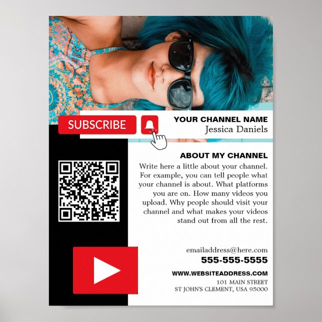 Póster Foto personalizada y código QR, Youtube - Vlogger (Frente)