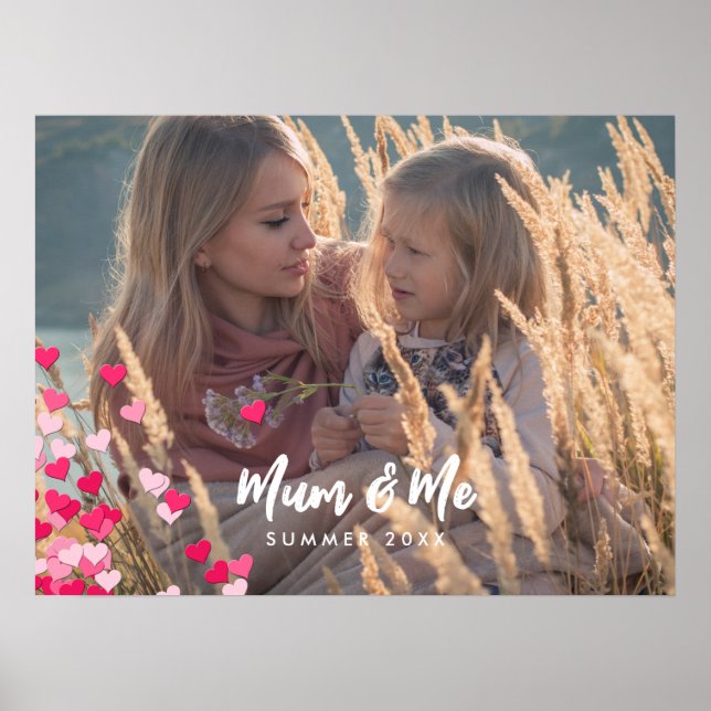 Póster Foto personalizado Moderna Escribiendo Corazones R (Frente)