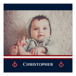 Póster Foto personalizado Nautical Marine Navy Blanco Roj