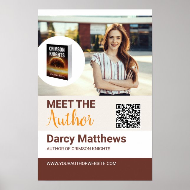 Póster Foto promocional moderna del autor con código QR (Frente)