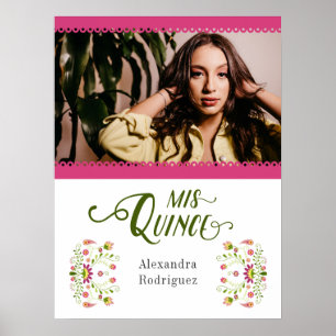 Póster Foto Quinceañera Floral Tradicional Mexicana Rosa