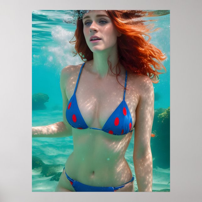 Póster Foto subacuática de Red Haiman Polka Dot Bikini (Frente)