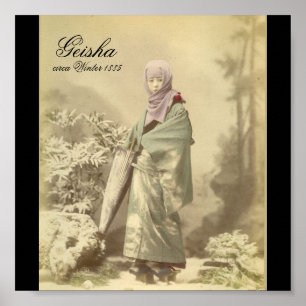 Póster Foto vieja del geisha circa el invierno 1885