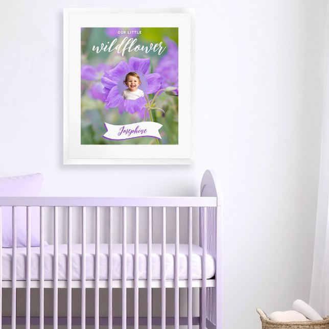 Póster Foto y nombre del Personalizado del niño con flore (Please note: This image is a digital mockup. The product may not be in scale.)