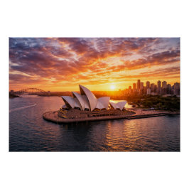 Póster Fotografía aérea al atardecer de la Casa de la Ópe