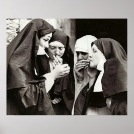 Póster Fotografía antigua de monjas fumando