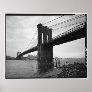 Póster Fotografía blanco y negro del puente de Brooklyn