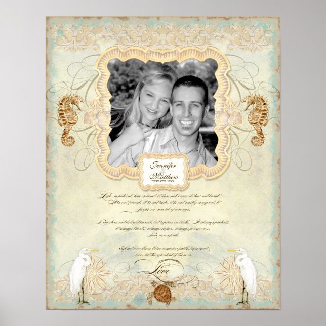 Póster Fotografía de 16x20 Boda Love Chap Beach Seashore (Frente)