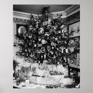 Póster Fotografía de árbol de Navidad vintage (1910)