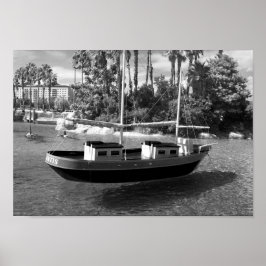 Póster Fotografía De Barco Blanco Y Negro
