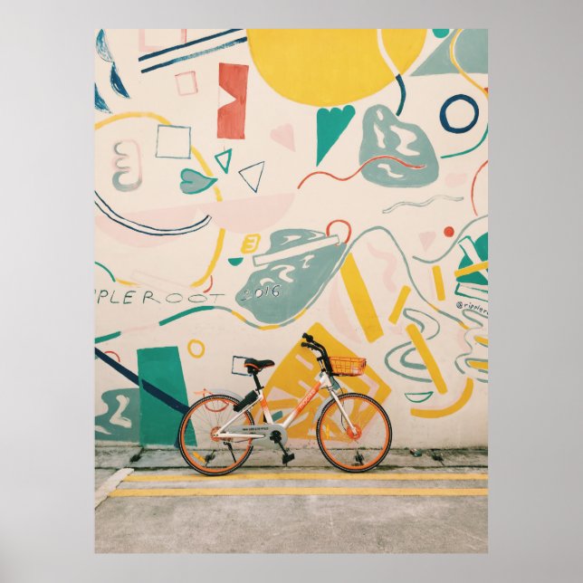 PÓSTER FOTOGRAFÍA DE BICICLETA BLANCA Y NARANJA (Frente)