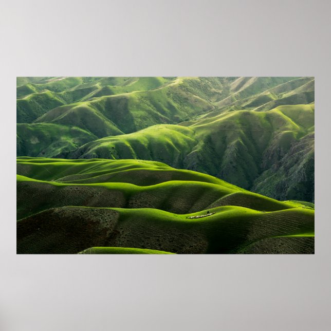 PÓSTER FOTOGRAFÍA DE BIRD'S EYE VIEW DE MONTAÑAS VERDES (Frente)